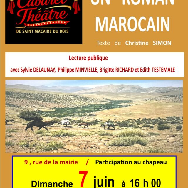 Affiche Christine SIMON dimanche 7 juin 2026 à 16h 00 lecture pour un roman marocain